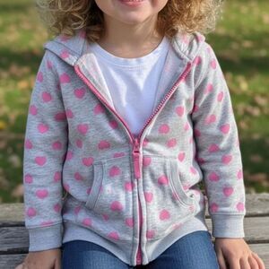 Girls Child Grey / Pink Springtime Hearts Hoodie Hoody Jacket Coat by H&M